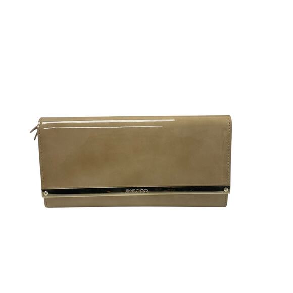 Jimmy Choo Patent Leather Milla Clutch Crossbody in Nude / Tan AS IS FLAWED - Picture 2 of 14